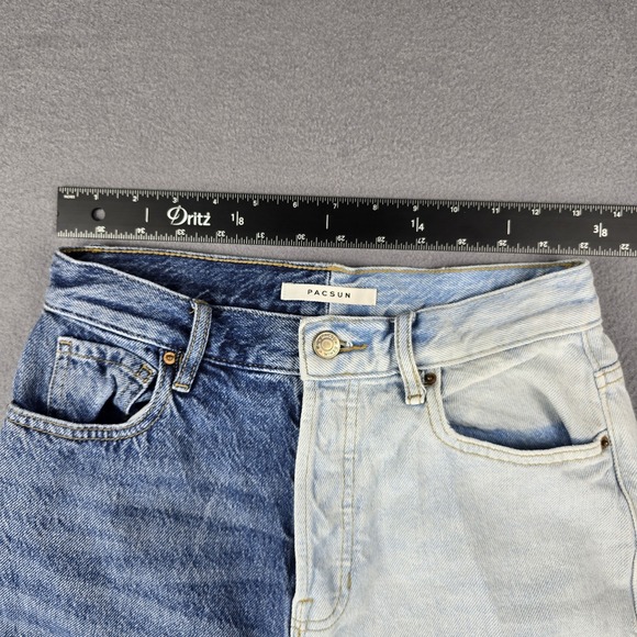 Y2k Mom Jeans Hi Rise Two Tone Womens 26 Color‎ Block Patchwork Button Fly vtg - Picture 15 of 16